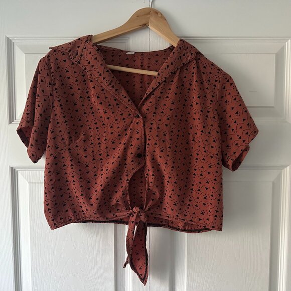 American Apparel Tie Front Crop Button Up - Picture 1 of 6